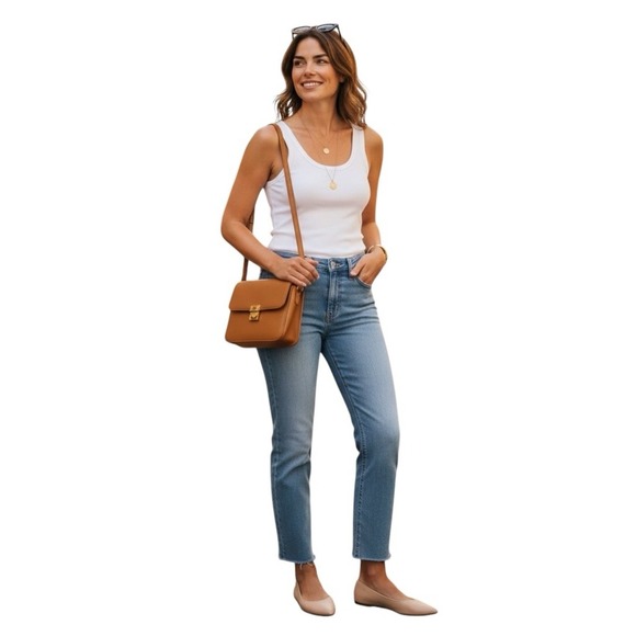 Frame Denim Denim - FRAME Le Sylvie Slim Straight Cropped Jeans Raw Hem Mid Rise Size 26 Blue EUC